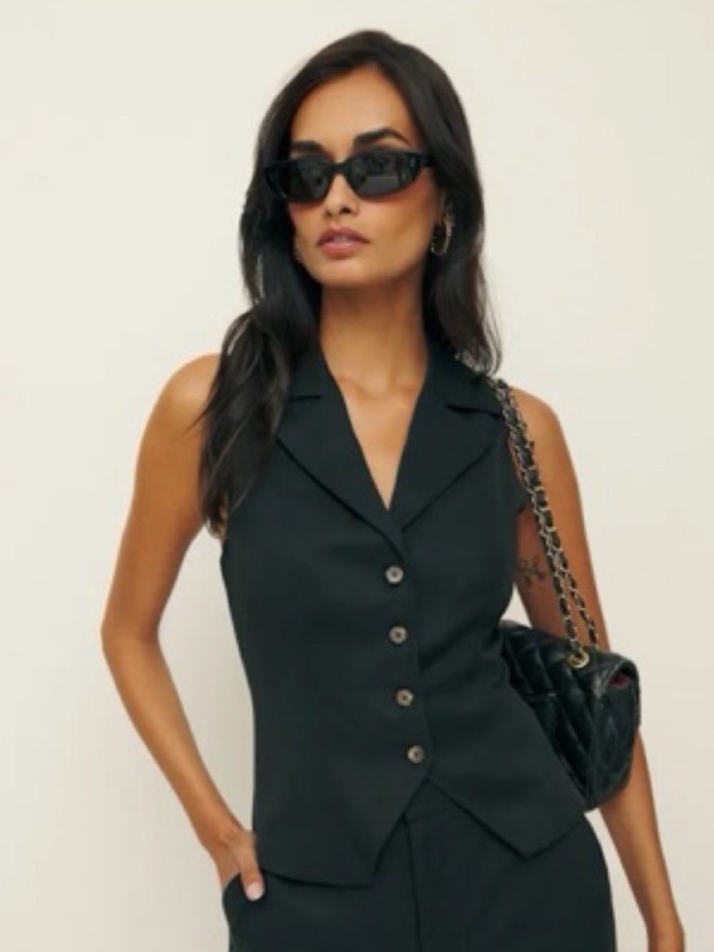 Reformation Taryn Sleeveless collared Vest top Size 10 in black